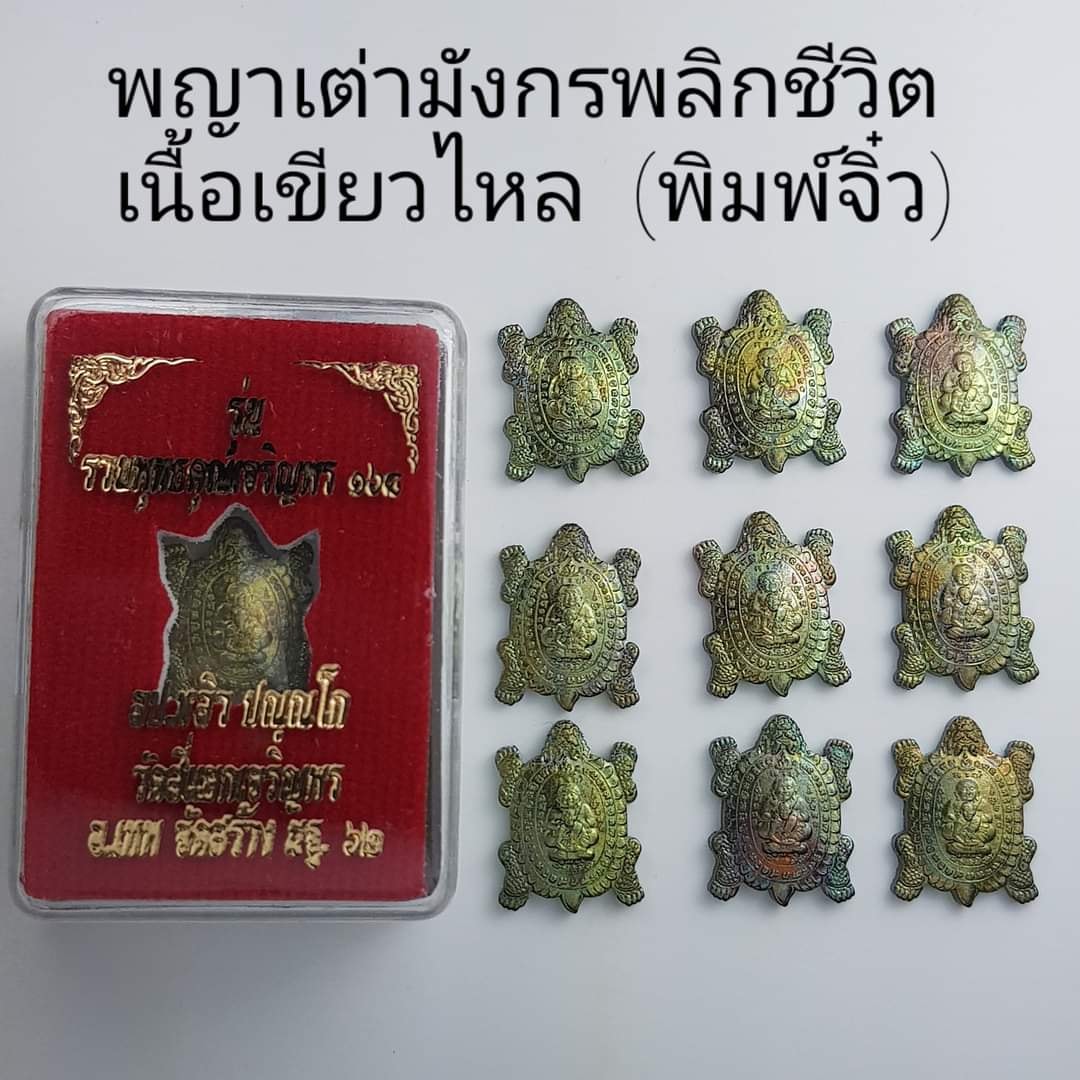 เหรียญพญาเต่ามังกร เนื้อเขียวเหล็กไหลพลิกชีวิต (พิมพ์จิ๋ว)