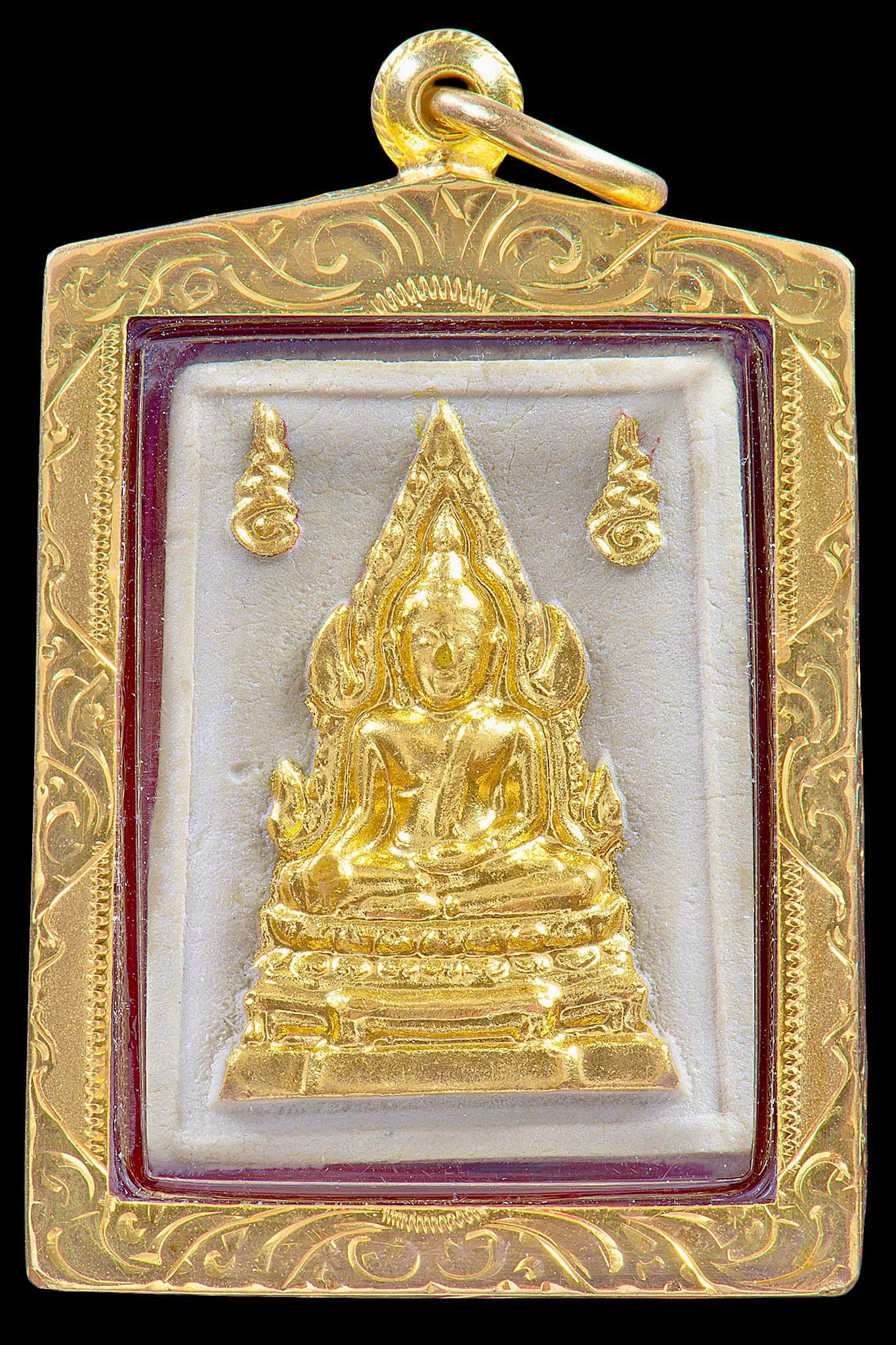 (ลูกค้าจองแล้ว) พระคำข้าวรุ่นแรก พิมพ์แขนจุด บัวหลายจุด(นิยมสุด) พระสวยคมปิดทองเดิม ผิวเนียนหน้าหลัง พร้อมเลี่ยมทองห้างทอง